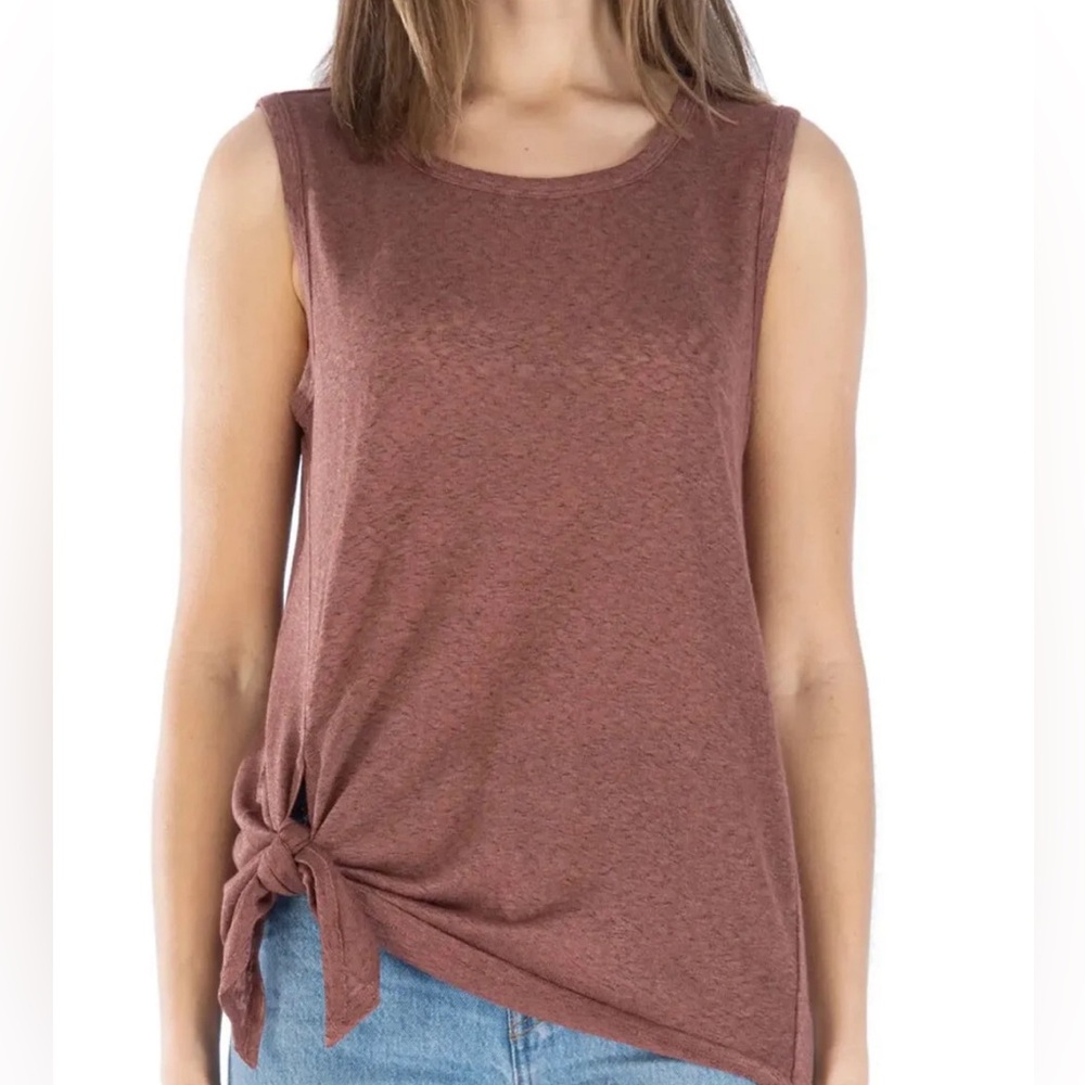 Bobeau Tie Hem Crew Neck Tank Top Terracotta front Tie size L